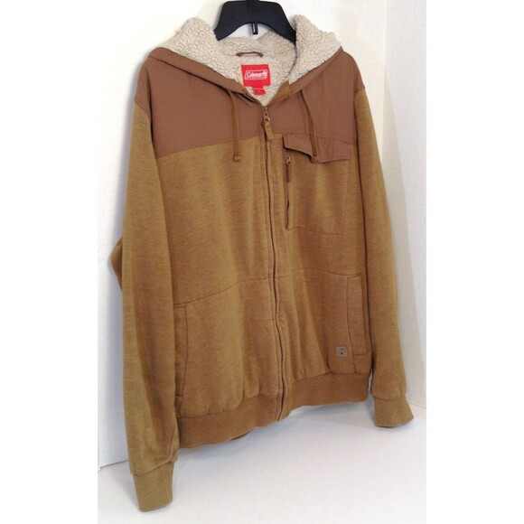 Coleman Jacket Mn L Light Brown Sherpa Lined Hooded Workwear Shacket Barn Chore - Picture 2 of 12